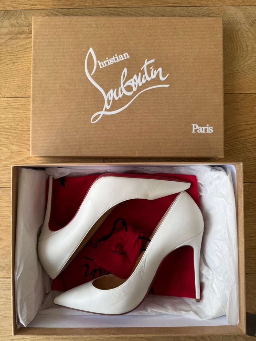 Christian Louboutin Kate 100 - White Leather Pointed-Toe Stiletto Pumps